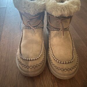 UGG Tan Winter Boots with Fur Lining and Moccasin Design